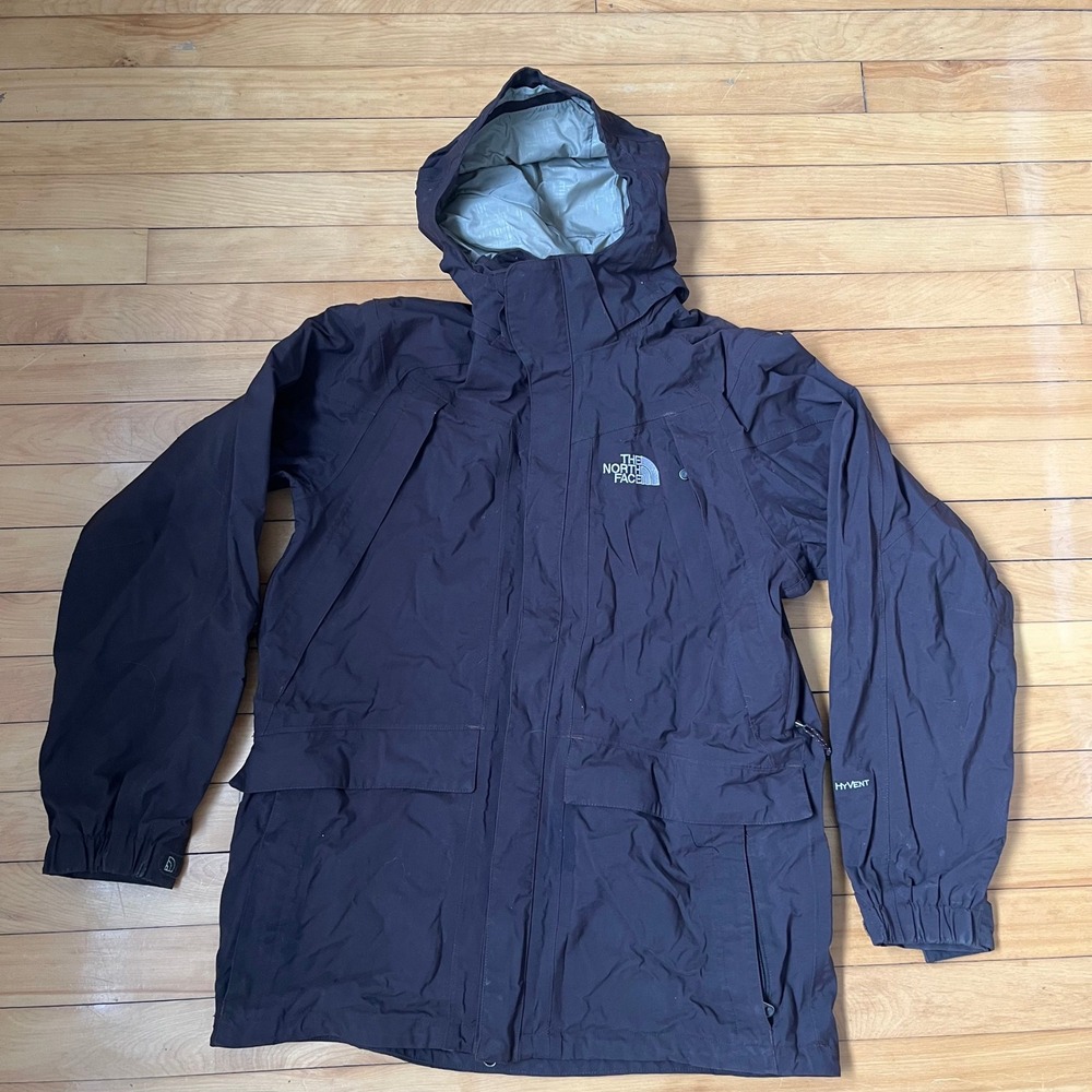 The North Face HyVent Hooded Rain Jacket Mens Medium Brown Waterproof Shell Coat